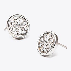 Tory Burch Logo Circle Silver Stud Earrings (Silver-Plated)